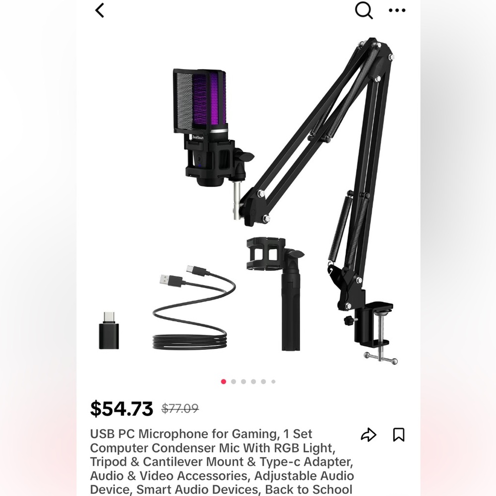Podcast microphone. Gaming microphone. Desk mount, tripod, never used